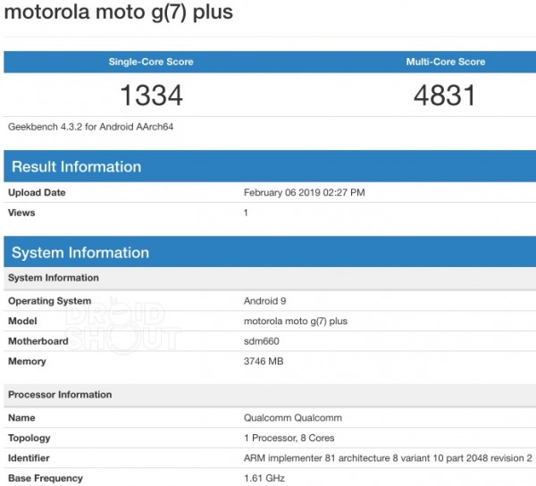 moto G7 | Moto G7 | พบข้อมูล GeekBench ของ Moto G7 Plus หลุดก่อนวันเปิดตัว